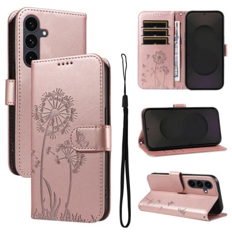 Чохол-книжка з тисненням Dandelion та магнітним хлястиком на Samsung Galaxy S25 FE 5G - рожеве золото