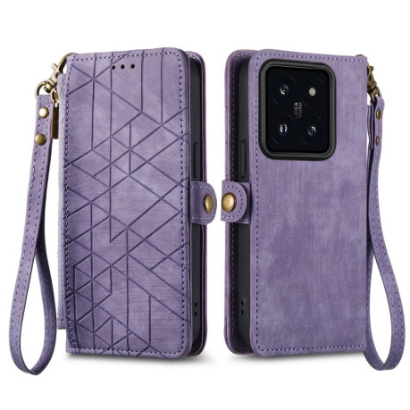 Чехол-книжка Geometric Zipper Wallet Side Buckle Leather для Xiaomi 14 - фиолетовый