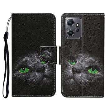 Чехол-книжка Colored Drawing Pattern для Xiaomi Redmi Note 12 4G - Black Cat