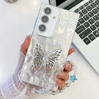 Протиударний чохол Plating Glitter Lens Film Texture Butterfly Holder Wristband  для Samsung Galaxy A16 5G - White Wrinkles