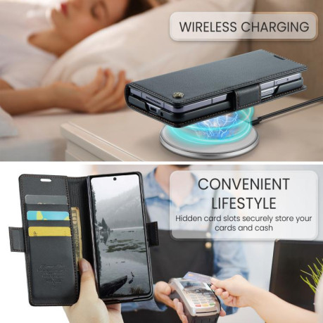 Чехол-книжка CaseMe 023 Butterfly Buckle Litchi Texture RFID Anti-theft Leather для Samsung Galaxy Fold 7 - черный