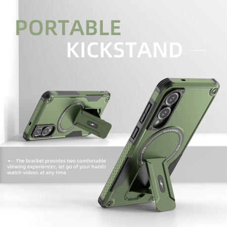Противоударный чехол MagSafe Holder Armor PC Hybrid для Samsung Galaxy S25 Edge 5G - зеленый