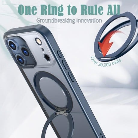 Чехол kalebol с MagSafe и подставкой 360 Metal Ring Holder на iPhone 17 Pro - синий