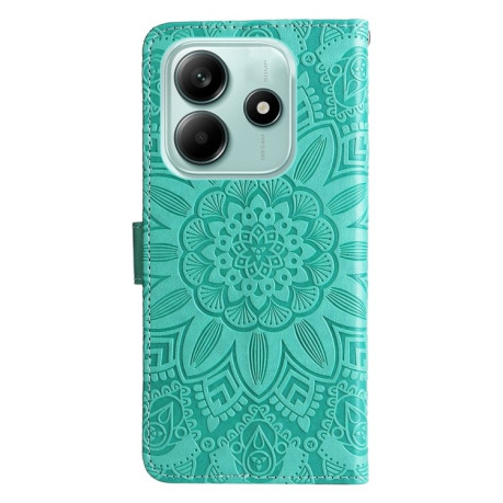 Чехол-книжка Embossed Sunflower для Xiaomi Redmi Note 14 5G - зеленый