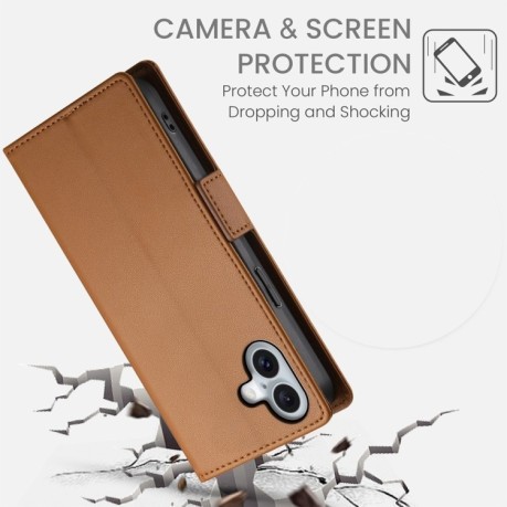 Чехол-книжка Side Buckle Magnetic Frosted Leather для iPhone 16 Plus - коричневый