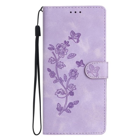 Чехол-книжка Flower Butterfly Embossing для Samsung Galaxy S24 5G - фиолетовый