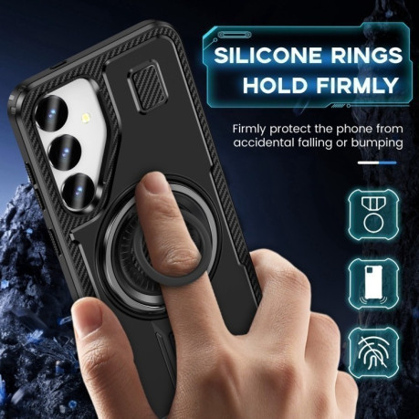 Протиударний чохол Ring Holder Carbon Fiber PC Hybrid TPU  для Samsung Galaxy S25+ 5G - чорний