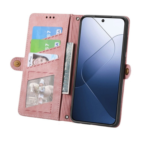 Чохол-книжка Geometric Zipper Wallet Side Buckle Leather для Xiaomi 14 - рожевий
