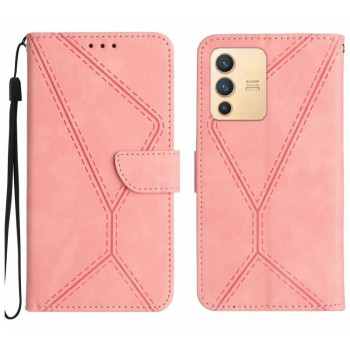 Чехол-книжка Stitching Embossed Leather для Vivo V23 5G - розовый
