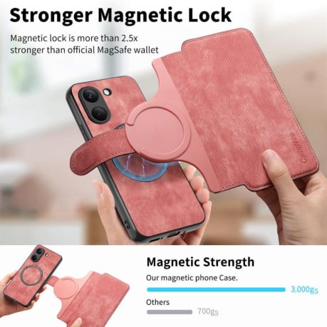 Чехол-книжка CaseNeo MagSafe RFID Anti-theft Retro Leather для Redmi Turbo 5 5G / Poco X8 Pro 5G — розовый