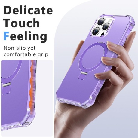 Противоударный чехол Solid Color Wave MagSafe Holder для iPhone 16 Pro Max - фиолетовый