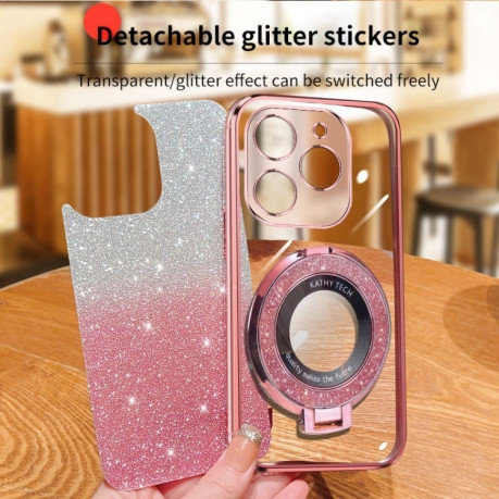 Противоударный чехол Plated Gradient Glitter Round Holder для Infinix Smart 8 / Smart 8 HD - серебристый