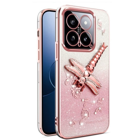 Протиударний чохол Gradient Glitter Immortal 3D Dragonfly Holder Plated для Xiaomi 14 - рожевий
