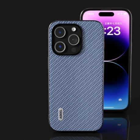 Ударозащитный чехол ABEEL Carbon Fiber на iPhone 15 Pro - голубой