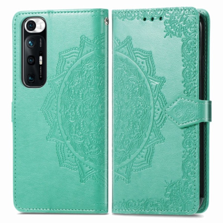 Чехол-книжка Lucky Clover Halfway Mandala Embossing Pattern на Xiaomi Mi 10S - зеленый