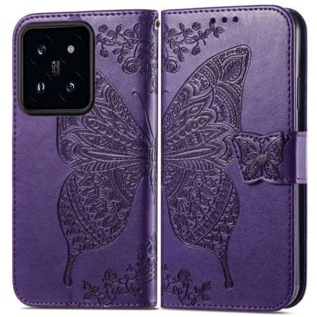 Чехол-книжка Butterfly Love Flower Embossed для Xiaomi 14 - фиолетовый