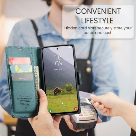 Чехол-книжка CaseMe 023 Butterfly Buckle Litchi Texture RFID Anti-theft Leather для Samsung Galaxy S25 Edge 5G - зеленый