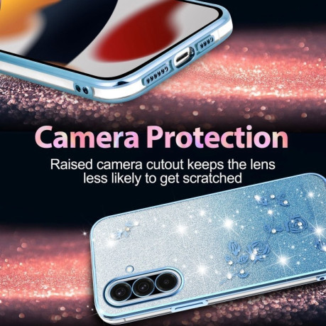 Протиударний чохол Gradient Glitter Flower All-inclusive  для Samsung Galaxy A36 - синій