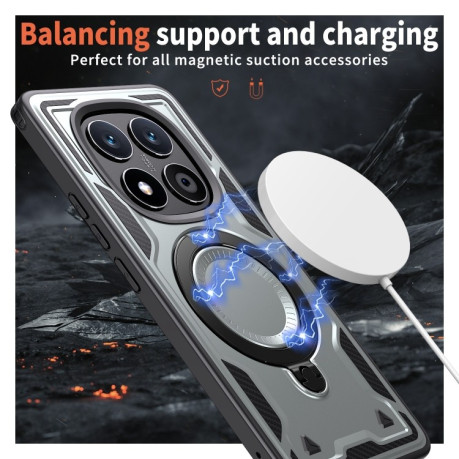 Противоударный чехол MagSafe Holder Armor PC Hybrid для Xiaomi Redmi Note 14 Pro 5G/Poco X7 - серый