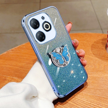Противоударный чехол Plated Gradient Glitter Butterfly Holder для Infinix Smart 8 - голубой