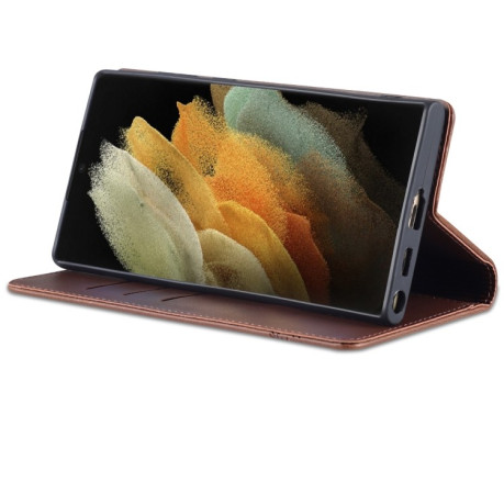 Чехол-книжка AZNS Magnetic Calf на Samsung Galaxy S22 Ultra 5G - темно-коричневый