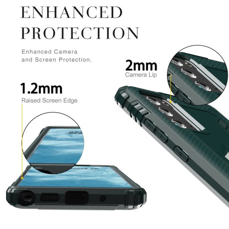 Противоударный чехол Carbon Fiber Rotating Ring на Samsung Galaxy Note 20 - зеленый