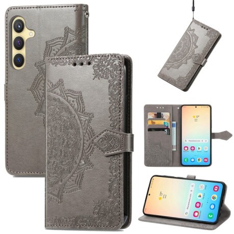 Чехол-книжка Mandala Embossing Pattern на Samsung Galaxy S25 Plus 5G - серый