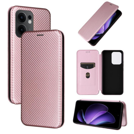 Чохол-книжка Carbon Fiber Texture на OPPO Reno13 F/Reno13 FS - рожевий