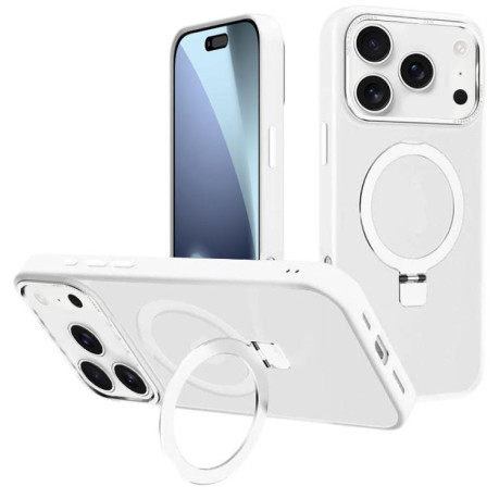 Противоударный чехол Kalebol Metal Lens Frame MagSafe Holder Frosted для iPhone 17 Pro - белый