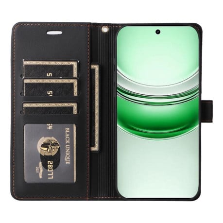 Чехол-книжка Six Card Slots Buckle Leather with Lanyard на Realme C75 - черный