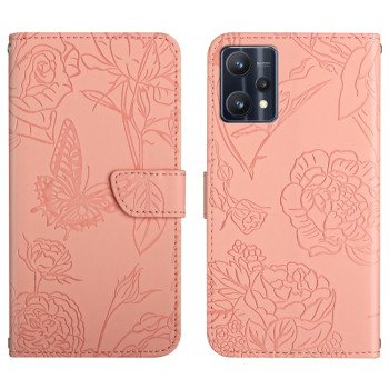 Чехол-книжка Butterfly Peony Embossed для Realme 9 Pro Plus/ Realme 9 4G/Realme 9 4G - розовый