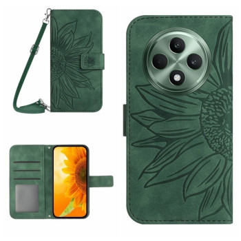 Чехол-книжка Skin Feel с рисунком подсолнуха на OPPO Reno12 F/12 FS 5G Global - зеленый