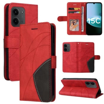 Чохол-книжка Dual-color Splicing Flip Leather на Xiaomi Redmi 15C 4G EU / 15C 5G 173.1mm - червоний