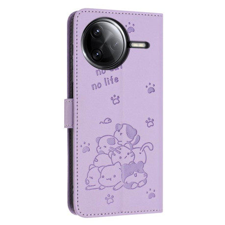 Чохол-книжка Embossed Kitten Phone Leather для Xiaomi Poco F7 Pro / F7 Ultra - фіолетовий