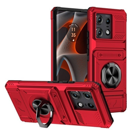 Чохол протиударний Shockproof Card Slot Phone Case with Metal Ring Holder для Motorola Edge 50 Pro - червоний