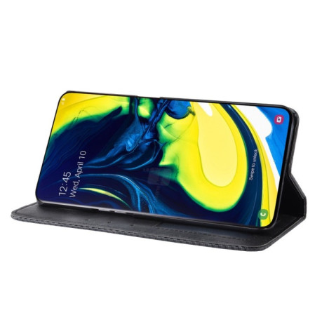 Чехол-книжка Magnetic Buckle Retro Texture на Samsung Galaxy A80-черный