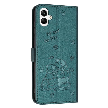 Чехол-книжка Embossed Kitten Phone Leather на Samsung Galaxy A07 4G - зеленый