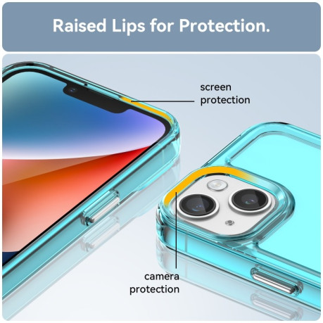 Чохол Candy Series гібрид з посиленими бортиками на iPhone 15 Plus -прозоро-блакитний