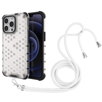 Противоударный чехол Honeycomb with Neck Lanyard для iPhone 13 Pro - белый