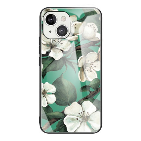 Противоударный чехол Colorful Painted Glass для iPhone 13 Mini - White Flower