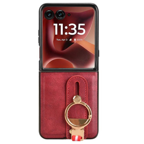 Противоударний чехол Wristband Leather Back для Motorola Razr 60 Ultra - червоний