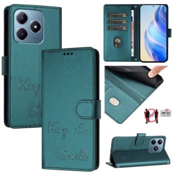 Чехол-книжка Embossing Stripe RFID для Realme C61/C63/Note 60/Note 60x - Peacock Green