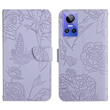 Чехол-книжка Butterfly Peony Embossed для Realme GT Neo 3 - фиолетовый