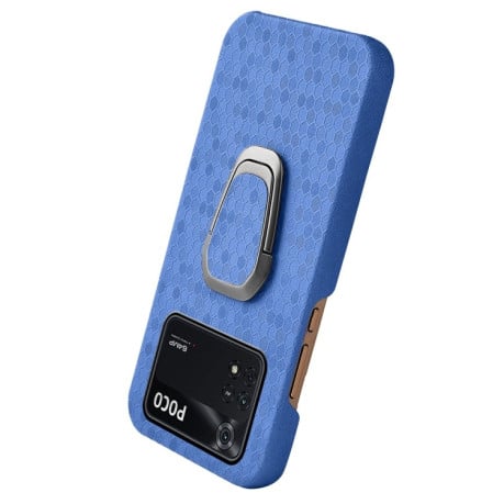 Противоударный чехол Honeycomb Ring Holder для Xiaomi Poco M4 Pro 5G - синий