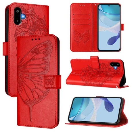 Чехол-книжка Embossed Butterfly для Samsung Galaxy M06 5G - красный