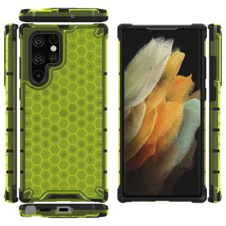 Противоударный чехол Honeycomb with Neck Lanyard для Samsung Galaxy S22 Ultra 5G - зеленый