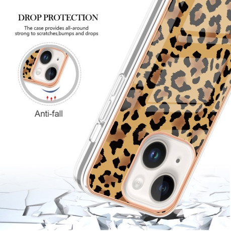 Противоударный чехол Electroplating IMD для iPhone 15 - леопард