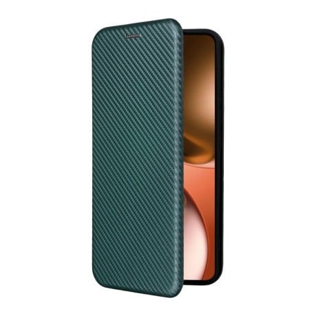Чехол-книжка Carbon Fiber Texture на Realme GT 7 - зеленый
