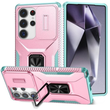 Чохол із шторкою на камеру Sliding Camshield та підставкою на Samsung Galaxy S25 Ultra 5G - Pink + Grey Green