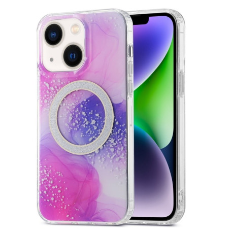 Чехол IMD Marble Magsafe для iPhone 15 - фиолетовый